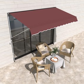 Toldo manual retrátil 3 m x 1,5 m - Inclinação e altura ajustáveis - Metal (alumínio) e poliéster anti-UV, cor bordô