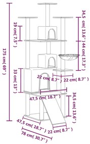 Árvore p/ gatos c/ postes arranhadores sisal 175 cm cinza-claro