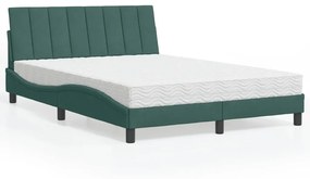 Cama com colchão 140x200 cm veludo verde-escuro