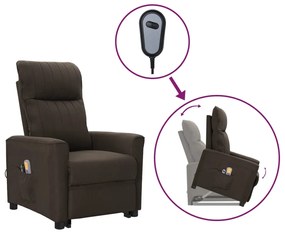 vidaXL Poltrona elevatória de massagens tecido castanho-escuro