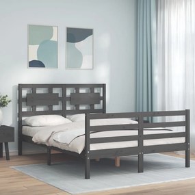 Estrutura de cama de casal c/ cabeceira madeira maciça cinzento