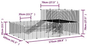 Gaiola p/ animais de 36 painéis c/ porta 35x35 cm aço preto