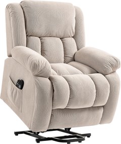 Poltrona Reclinável Elétrica Elevatória com Massagem Vibratória, Calor, Assento Largo, USB e Bolsos, Bege