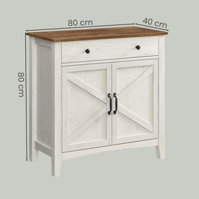 Aparador sala de jantar, Armário de cozinha com gaveta 40 x 80 x 80 cm, armário de armazenamento estilo rústico branco-castanho