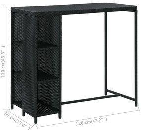 5 pcs conjunto de bar p/ jardim c/ almofadões vime PE preto