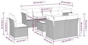 9 pcs conjunto de sofás p/ jardim c/ almofadões vime PE preto