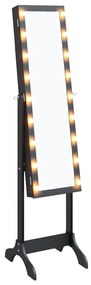 Espelho de Pé Belu com Luzes LED e Guarda Joias - Preto - Design Moder