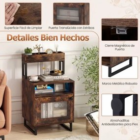 Mesa de cabeceira com luzes LED 45 x 40 x 80 cm com tabuleiro superior Estrutura metálica Castanha rustica