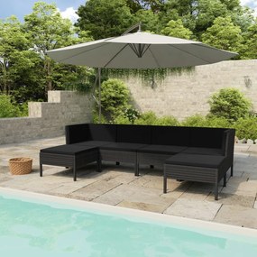 vidaXL 6 pcs conjunto lounge de jardim c/ almofadões vime PE preto