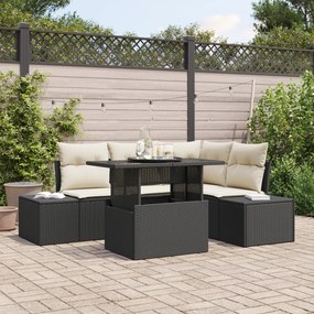 Set de Sofá de Jardim com 5 Peças e Almofadas Preto Rattan Poly