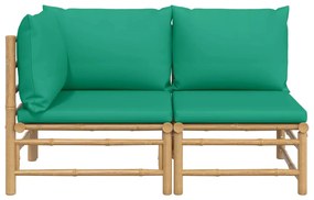 2 pcs conjunto lounge de jardim bambu c/ almofadões verdes