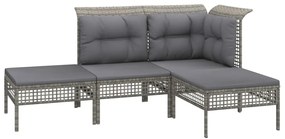 7 pcs conjunto lounge de jardim c/ almofadões vime PE cinzento