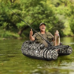 Barco de pesca Insuflável  Suporte de cana Bolsos de vara Remo Bomba portátil Barco de pesca Carga 150 kg Camuflado