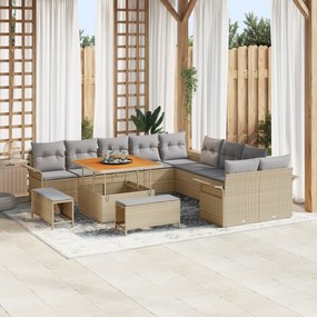 Conjunto de Sofá para Jardim vidaXL de 13 Peças com Almofadas Bege de