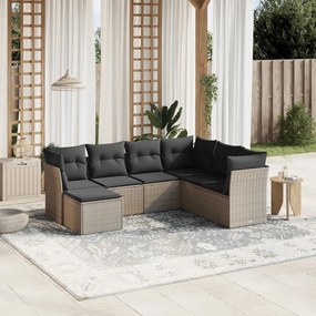 7 pcs conj. sofás jardim com almofadões vime PE cinzento-claro