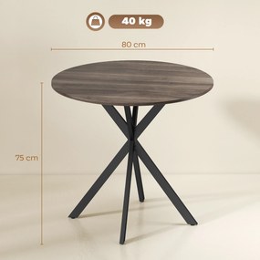 Mesa de jantar redonda para 2 pessoas (CADEIRAS NÃO INCLUIDAS) com tampo com aspeto de madeira e base cruzada em aço, castanha e preta