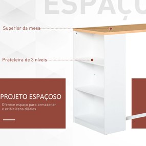 Mesa de bar Bistrô Mesa alta para jantar com 3 prateleiras Estrutura metálica Carga 100 kg 115x55x100 cm Branco e Carvalho