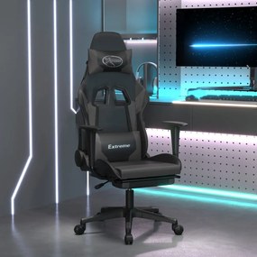 345461 vidaXL Cadeira gaming massagens c/ apoio pés couro artif. preto/cinza