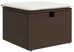 8 pcs conjunto sofás de jardim c/ almofadões vime PE castanho