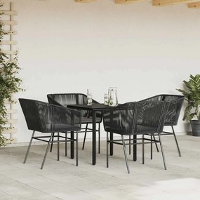 Conjunto de jantar jardim 5 peças almofadas vidro vime PE preto
