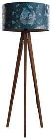 Candeeiro de Pé em Madeira de Nogueira com Abajur de Veludo, Design de Peixe, 50cm - Tripod Classic Clássico / Antigo,Rústico