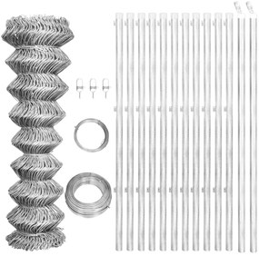 vidaXL Cerca de arame com postes 25x1,5 m aço galvanizado prateado