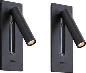 Conjunto de 2 candeeiros de parede modernos pretos com LED - Plaza