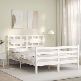 Estrutura de cama com cabeceira 140x200cm madeira maciça branco