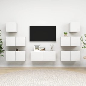 7 pcs conjunto de móveis de TV contraplacado branco