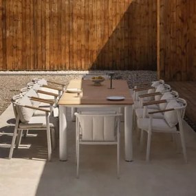 Conjunto De Mesa Retangular 260x100 Cm Em Alumínio E Madeira De Teca Sirka E 10 Cadeiras De Jardim Em Alumínio E Tecido Bouclé Y Madeira De Teca -