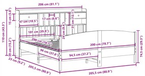 Cama com estante sem colchão 200x200 cm pinho maciço branco