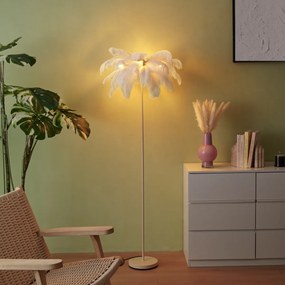 Candeeiro de pé Art Deco bege com penas brancas - Peahen