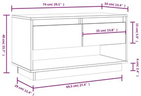 Móvel de TV 74x34x40 cm madeira de pinho maciça cinzento