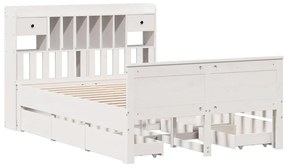Cama com estante sem colchão 140x190 cm pinho maciço branco