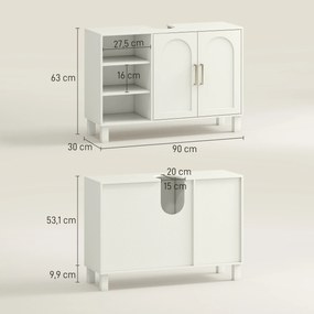 Móvel para Lavatório Suspenso Móvel para Casa de Banho Moderno com 2 Portas e Prateleiras Ajustáveis 90x30x63 cm Creme