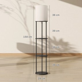 Candeeiro de Pé com Prateleiras 3 Temperaturas de Cor Controlo Remoto e Casquilho E27 Ø29x158 cm Preto