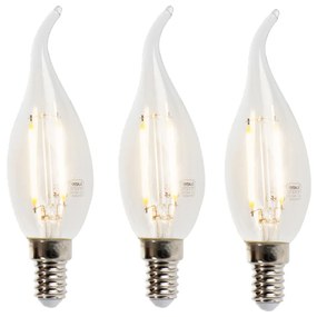 Conjunto de 3 lâmpadas de vela de filamento LED E14 3W 2700K 250lm F35 regulável transparente