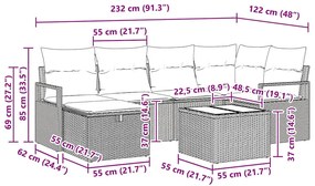 Conjunto de Sofás de Jardim vidaXL 7 Peças com Almofadas em Rattan Sin