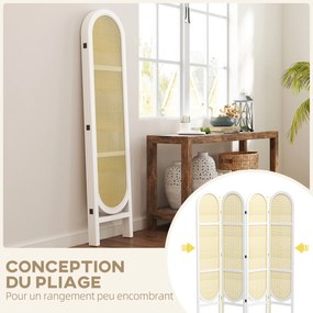 Biombo de interior em madeira com 4 painéis, 170 x 160 cm, dobrável e portátil, com padrão tecido à mão, branco