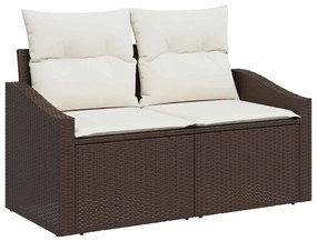 Conjunto de sofá de jardim de 8 peças com almofadas marrons em poly ra