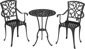 Outsunny Conjunto Bistrô de Jardim 3 peças mesa bistrô redonda com 2 cadeiras furo para guarda-sol, estilo antigo em alumínio fundido | Aosom Portugal