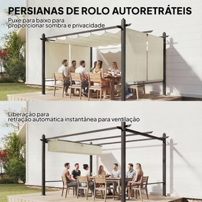 Pérgola de Jardim 4x3 m com Cortinas Automáticas e Telhado Retrátil Proteção UPF50+ Creme