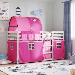 vidaXL Beliche com cortinas 80x200 cm madeira de pinho maciça rosa