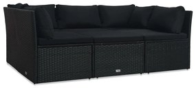 4 pcs conjunto lounge de jardim c/ almofadões vime PE preto