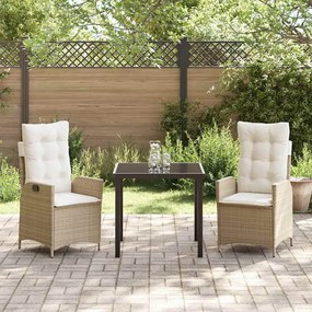 Conjunto de jantar de jardim de 3 peças com almofadas bege em rattan s