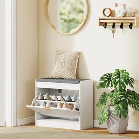 Banco para Calçado, 60 x 26 x 52,5 cm, Assento Almofadado, Branco