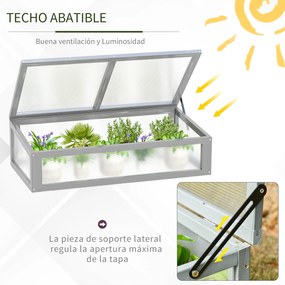 Outsunny Estufa de madeira natural e policarbonato 90x46x28 cm com tampa inclinada para plantas cinza