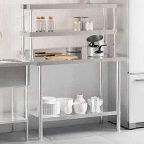 Mesa trabalho cozinha c/ prateleira 110x55x150cm aço inoxidável