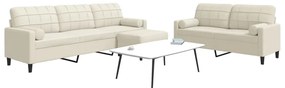 3 pcs conjunto de sofás com almofadões e rolos veludo creme