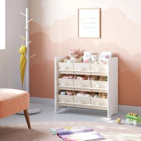 Estante infantil com 9 caixas de armazenamento em tecido não tecido 29,5 x 62,5 x 60 cm branco